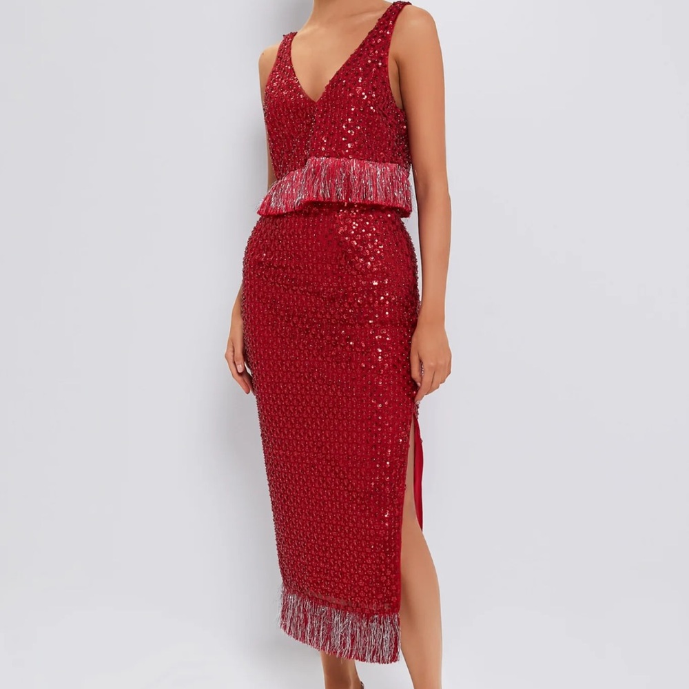 Tuckernut Saylor Ruby Randall Top and Maxi Skirt- Elegant Red Sequin Dress